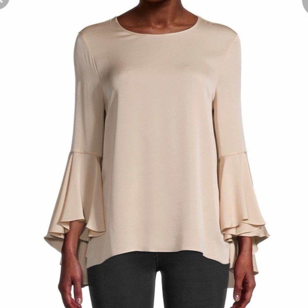 Milly Bell Sleeve Silk Blouse Ruffle Classic Elegant Flowy